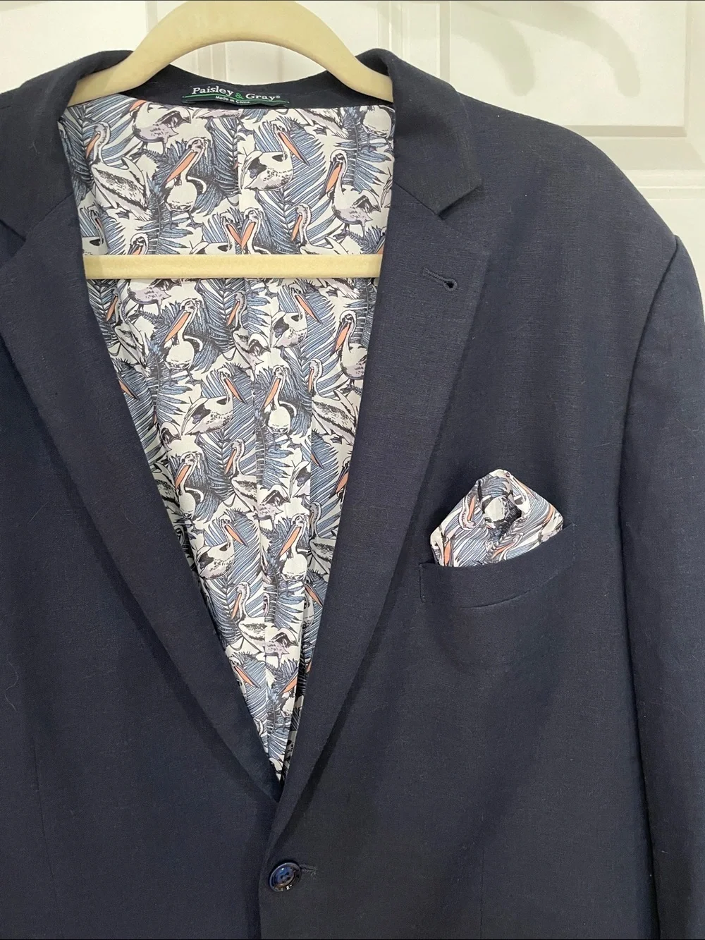 Paisley & Gray Dover Notch Blazer Size 46R Slim Fit Navy Linen Blend Two Button
